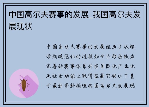 中国高尔夫赛事的发展_我国高尔夫发展现状